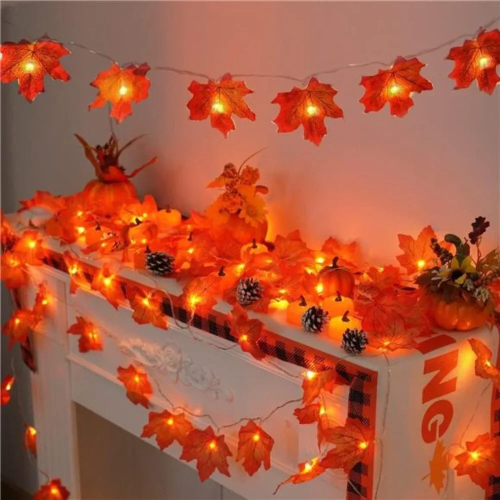 Fall Garland Lights 2 Pack Thanksgiving Autumn Decor Battery Operated Maple Leav